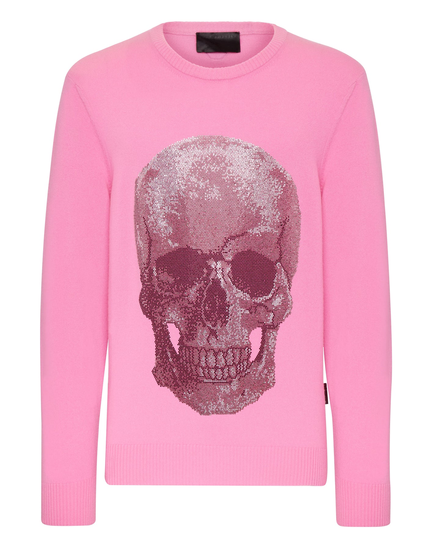 Cashmere Pullover Round Neck LS Iconic Plein with Crystals