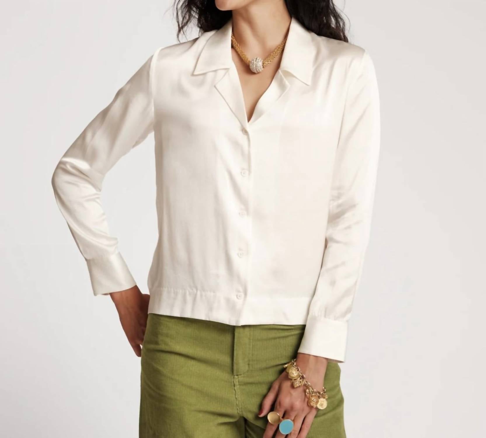 Katherine Button-Down Silk Shirt In Ivory 7264432521276
