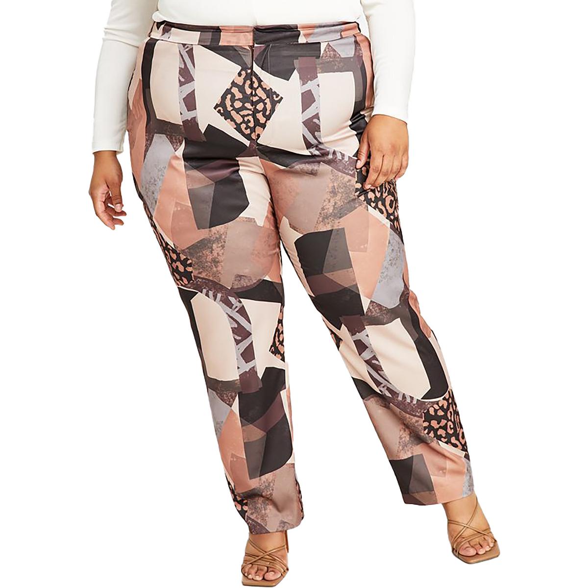 Plus Satin High Rise Straight Leg Pants