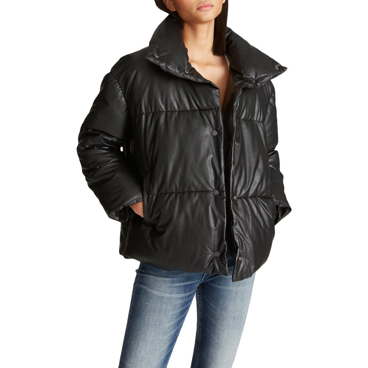 Matte Quilted Short Winter Puffer Coat with Pillow Collar