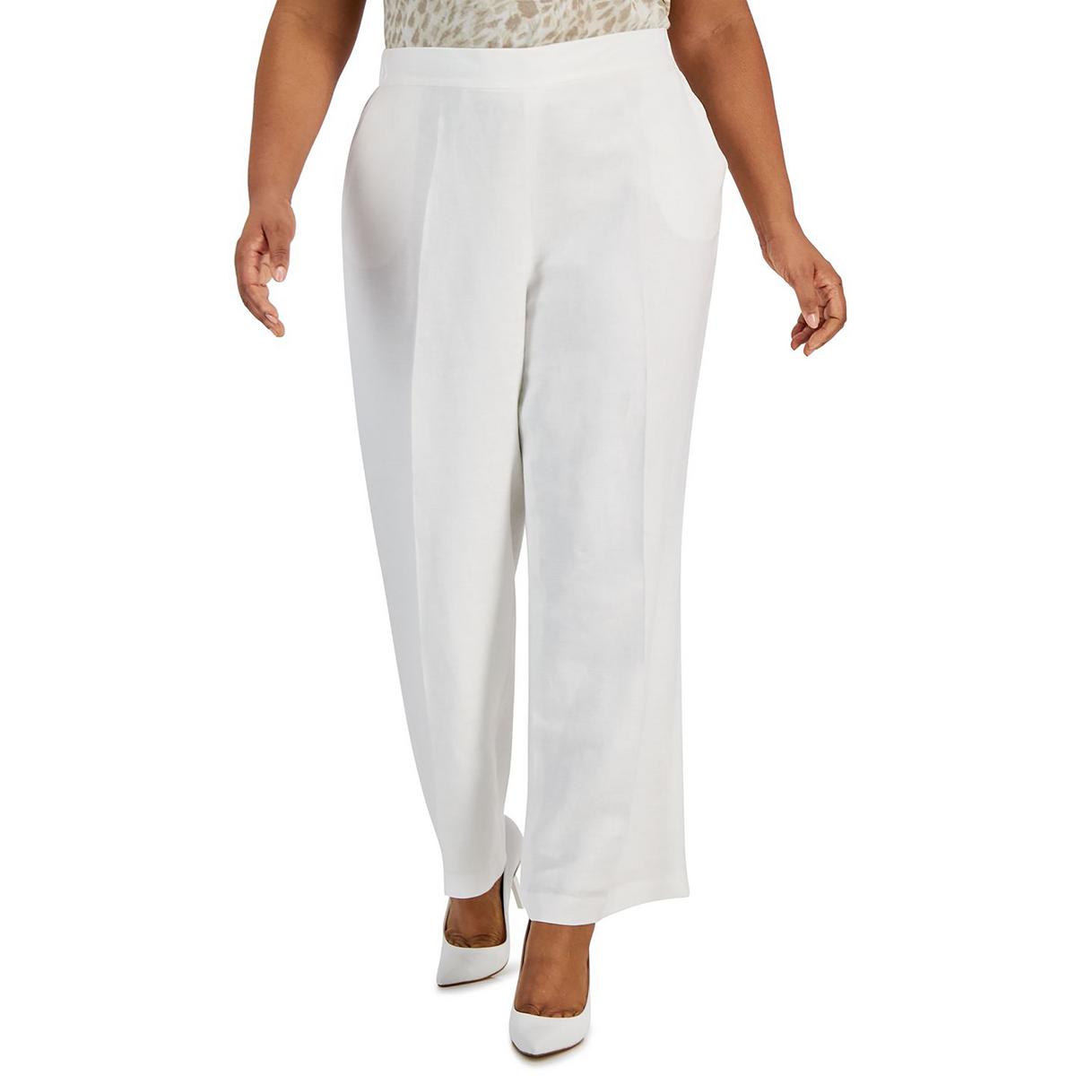 Plus Linen High Rise Straight Leg Pants