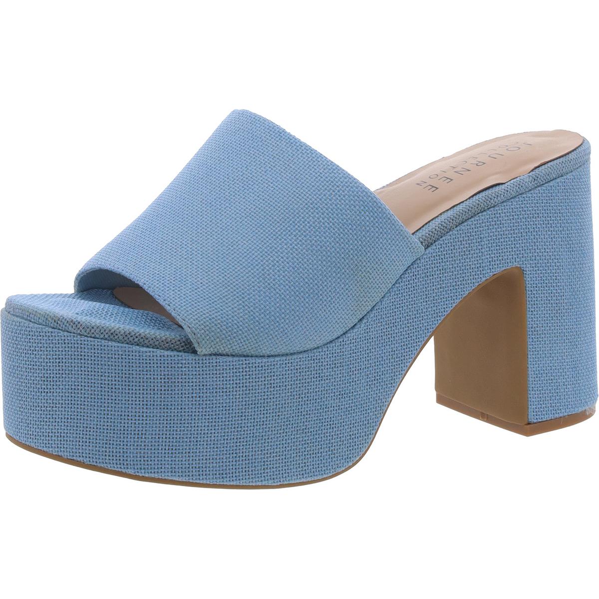 Block Heel Straw Slide Sandals