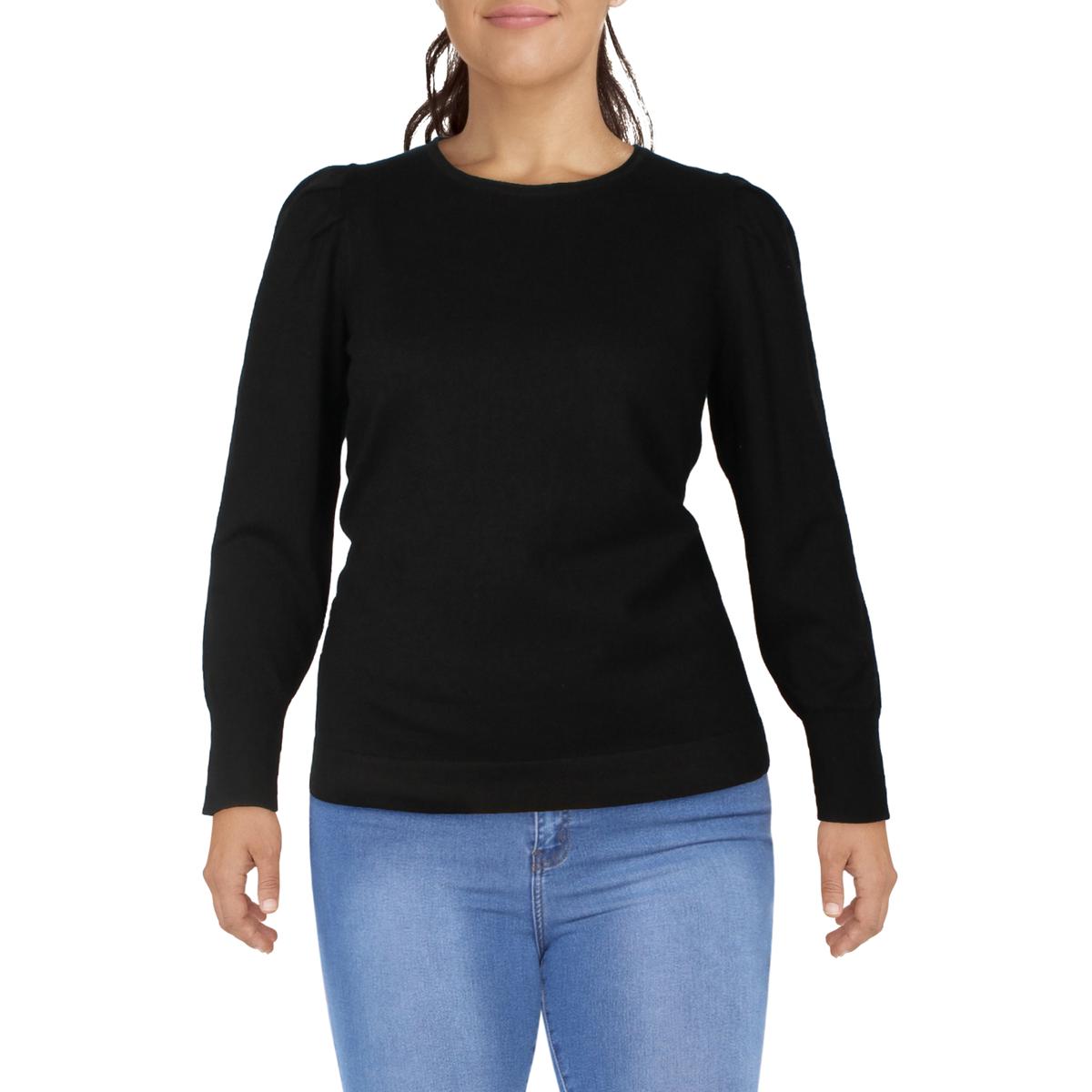 Plus  Cotton Cashmere Shirred Shoulder Pullover Sweater