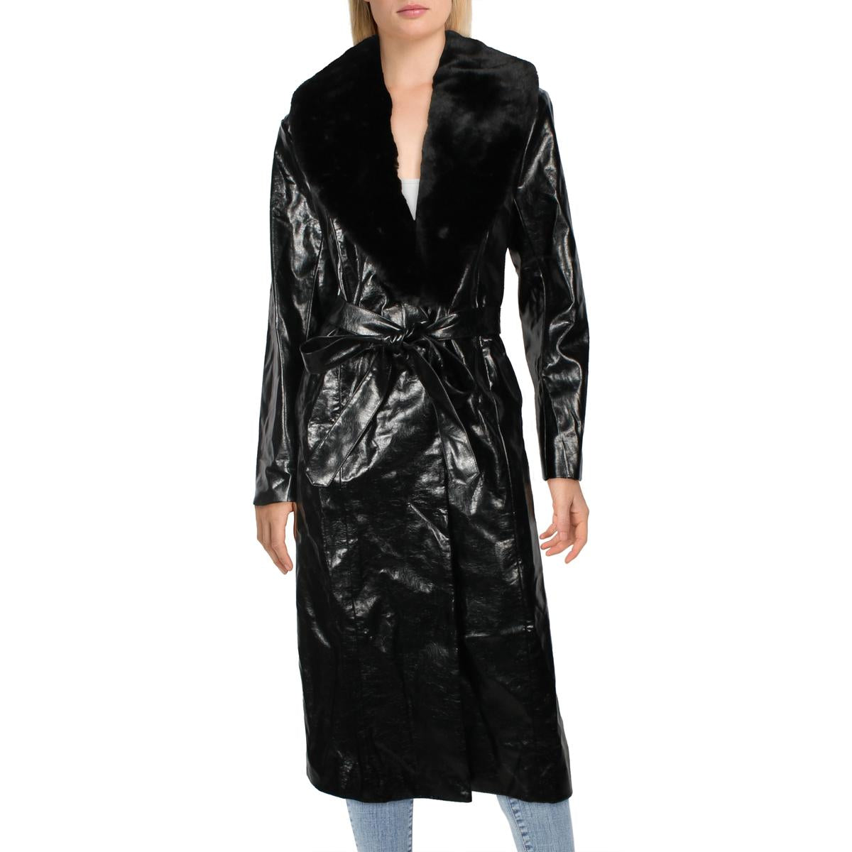 Faux Leather Long Trench Coat