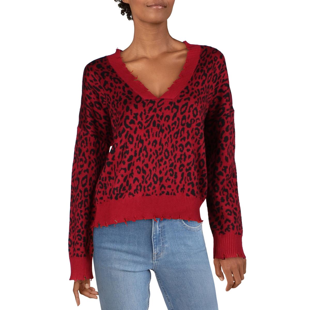 Animal Print Distressed Pullover Sweater