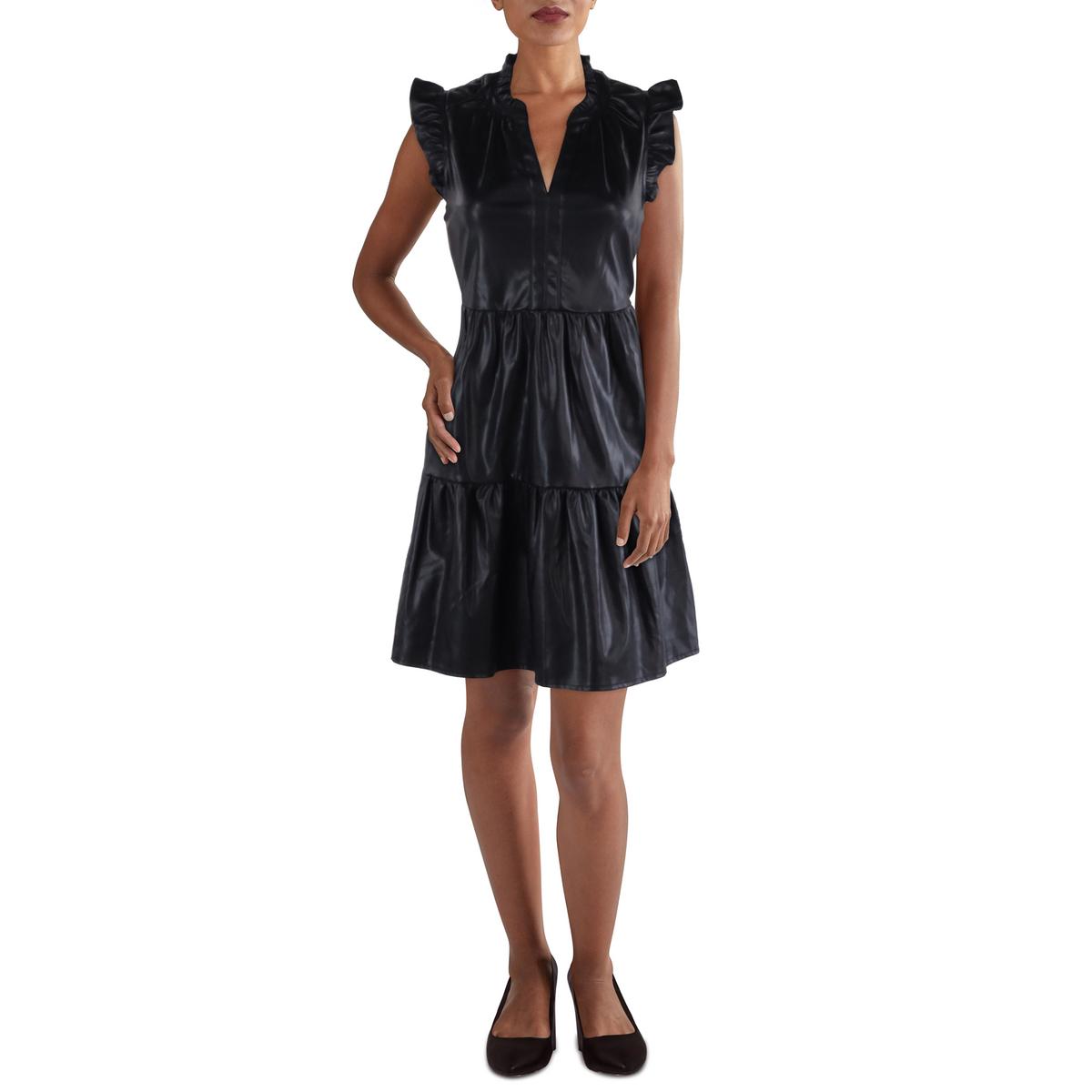 Faux Leather Ruffled Fit & Flare Dress