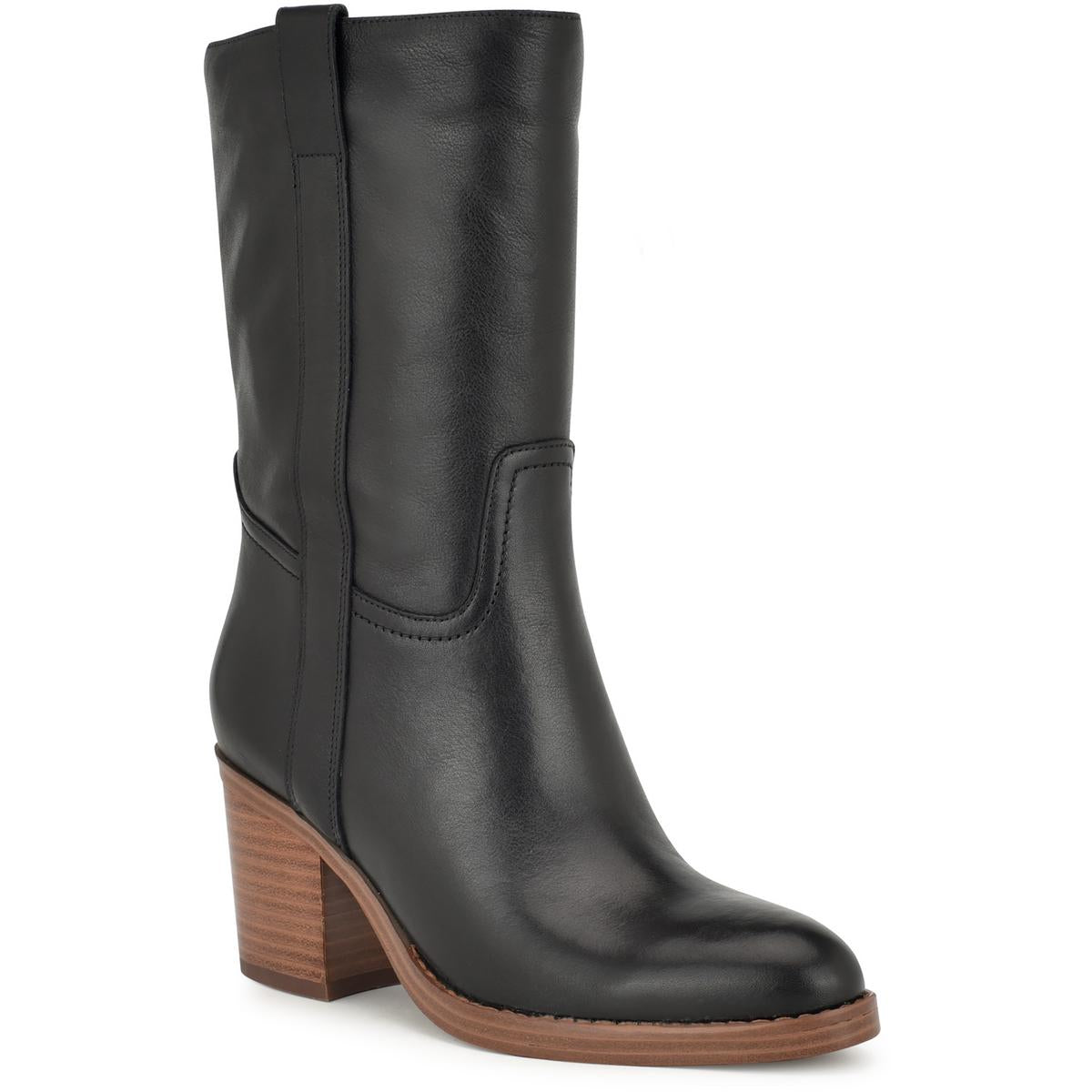 Hess Faux Leather Block Heel Mid-Calf Boots