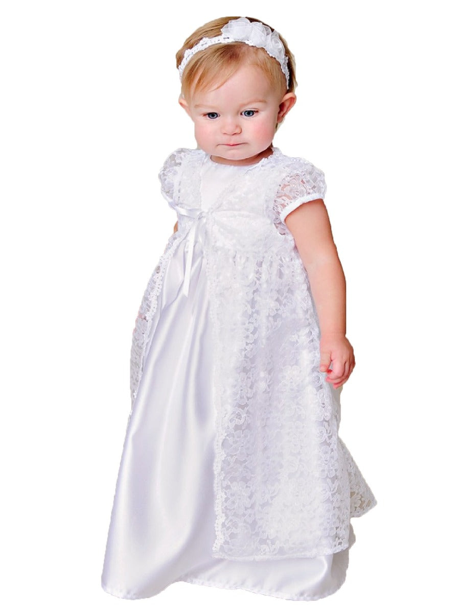 Baby Girls White Violet Christening Gown Newborn-24M