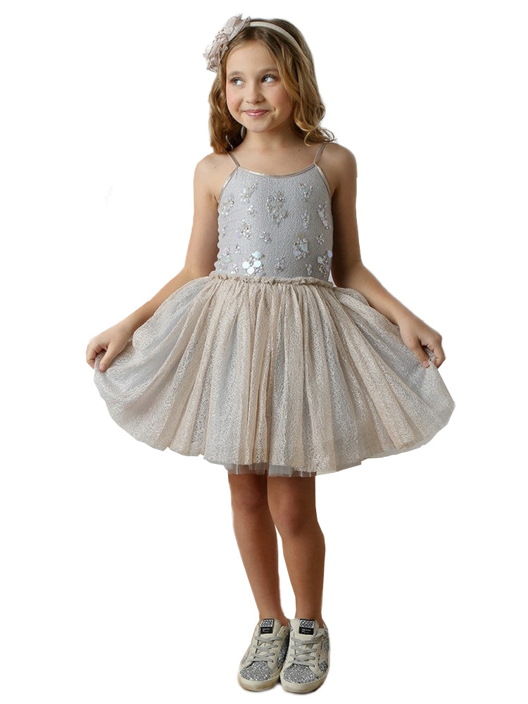 Girls Sky Ivory Glitter Tulle Magical Sophie Dress, Sizes 12M-14