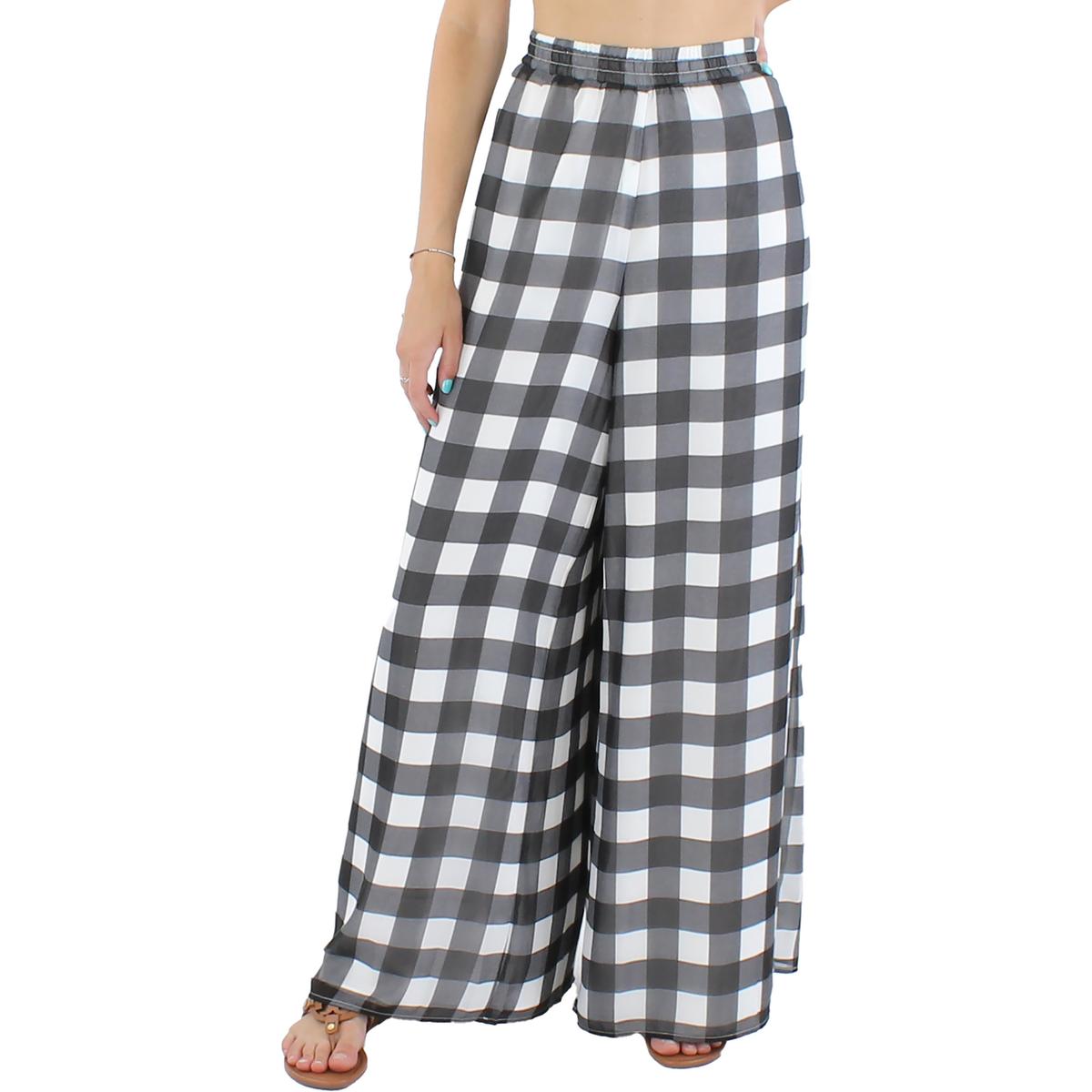 Chiffon Check Print Wide Leg Pants
