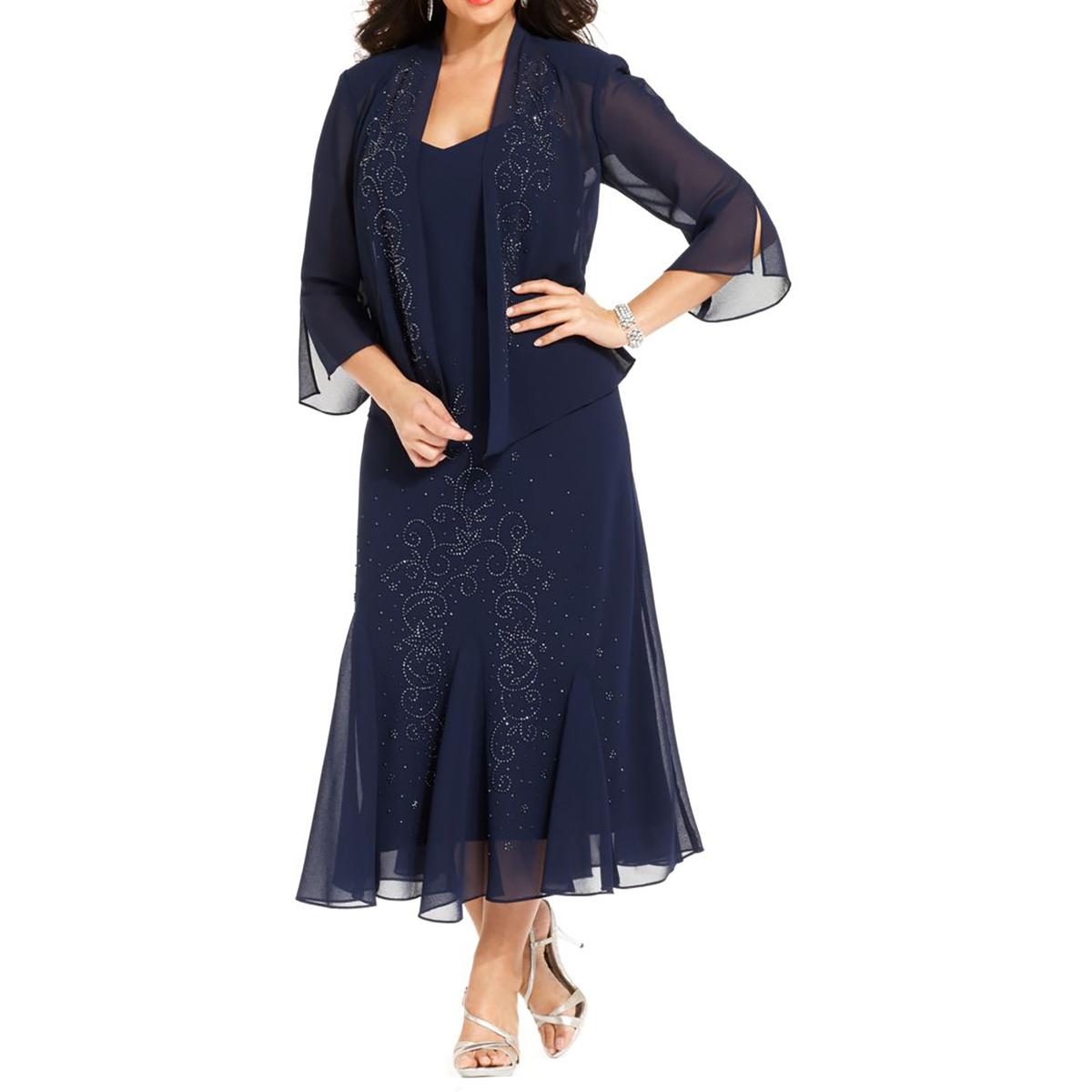 Plus Crepe Beaded Dress With Jacket