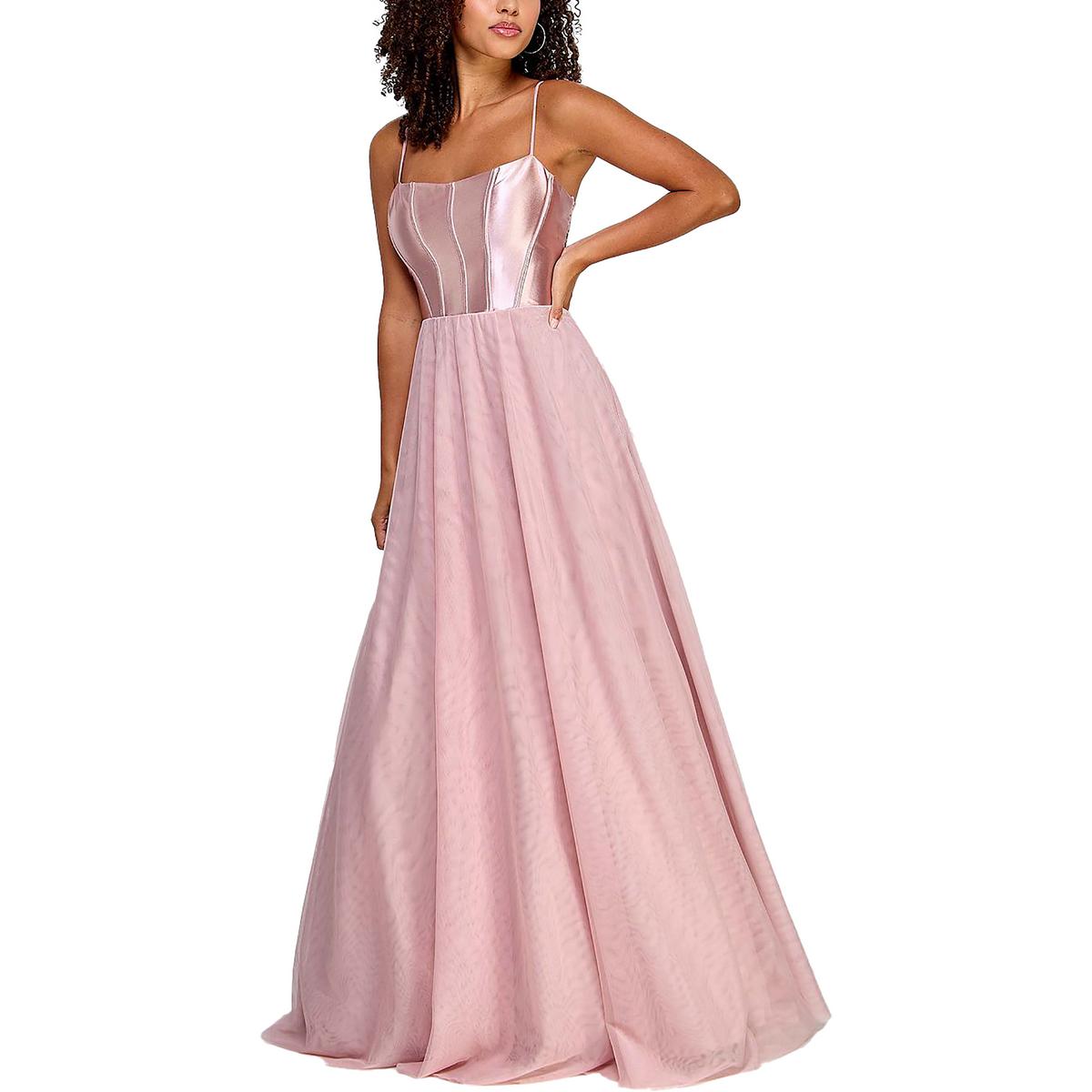 Juniors Satin Glitter Evening Dress