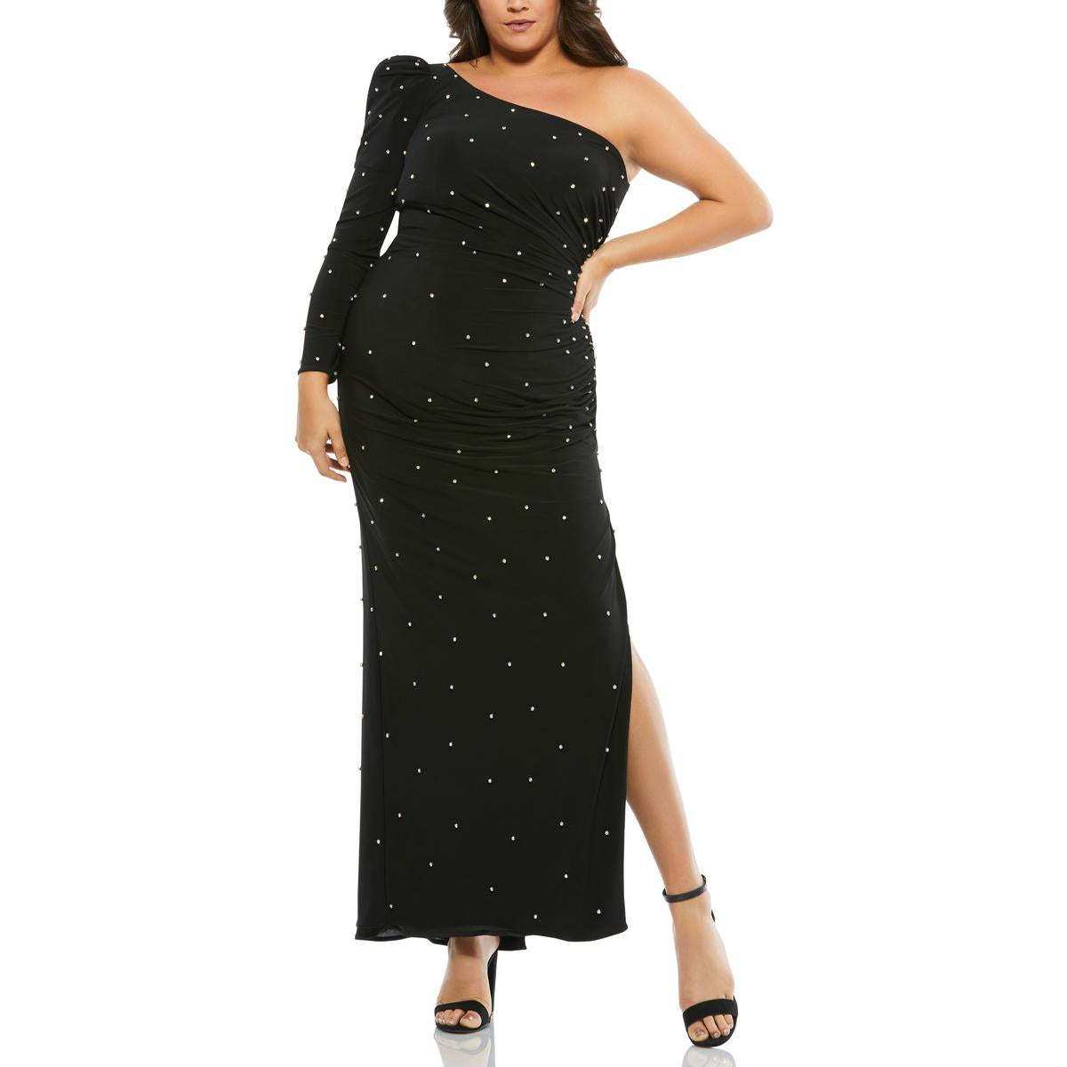 Plus One Shoulder Embellished Evening Dress
