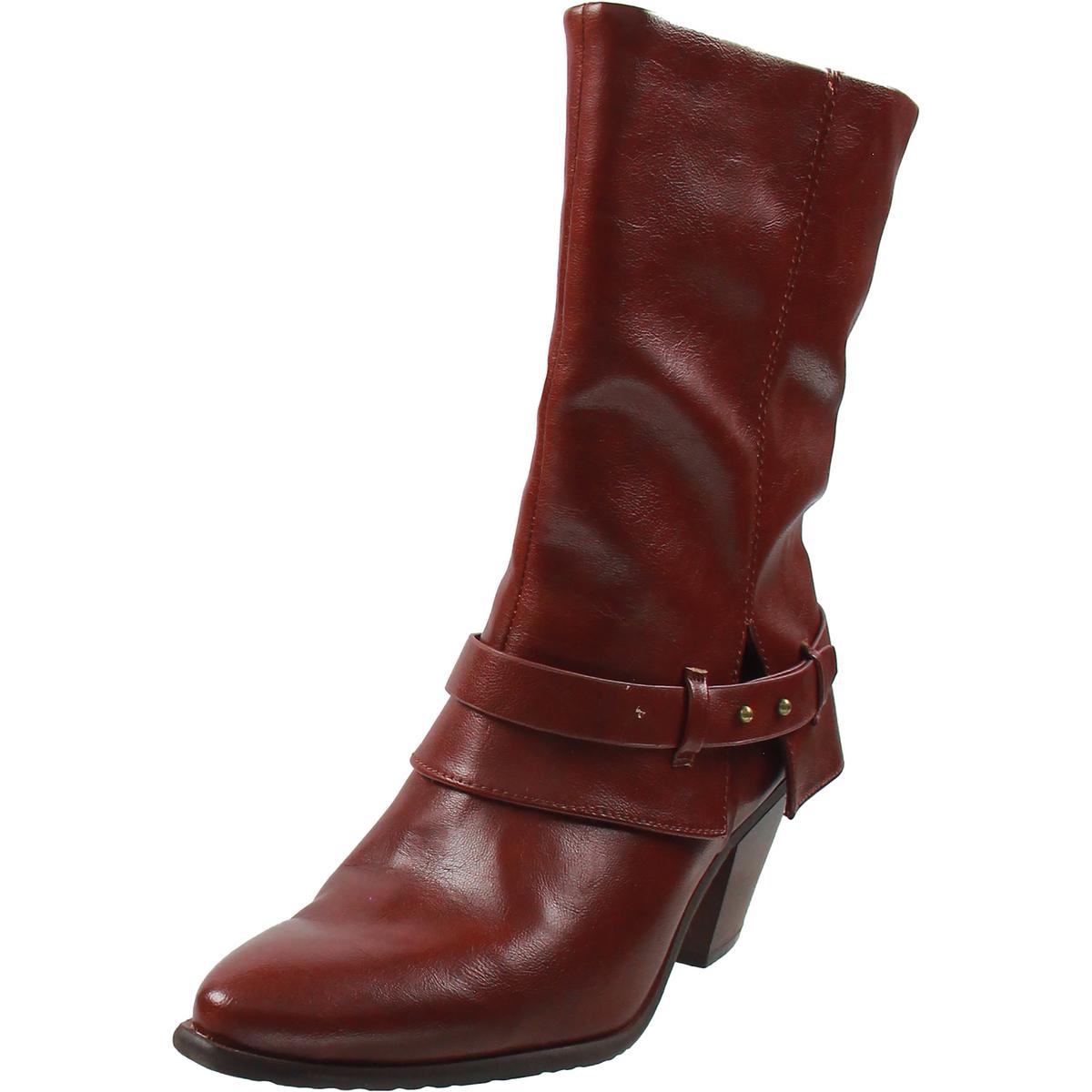 Yamura Zipper Faux Leather Mid-Calf Boots