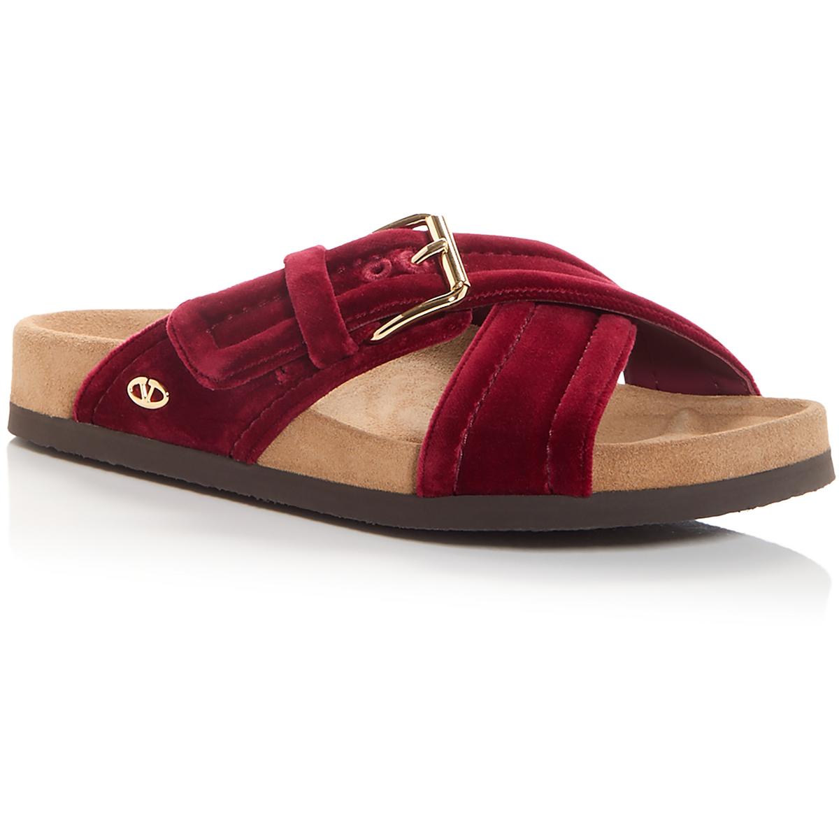 Buckle Velvet Slide Sandals