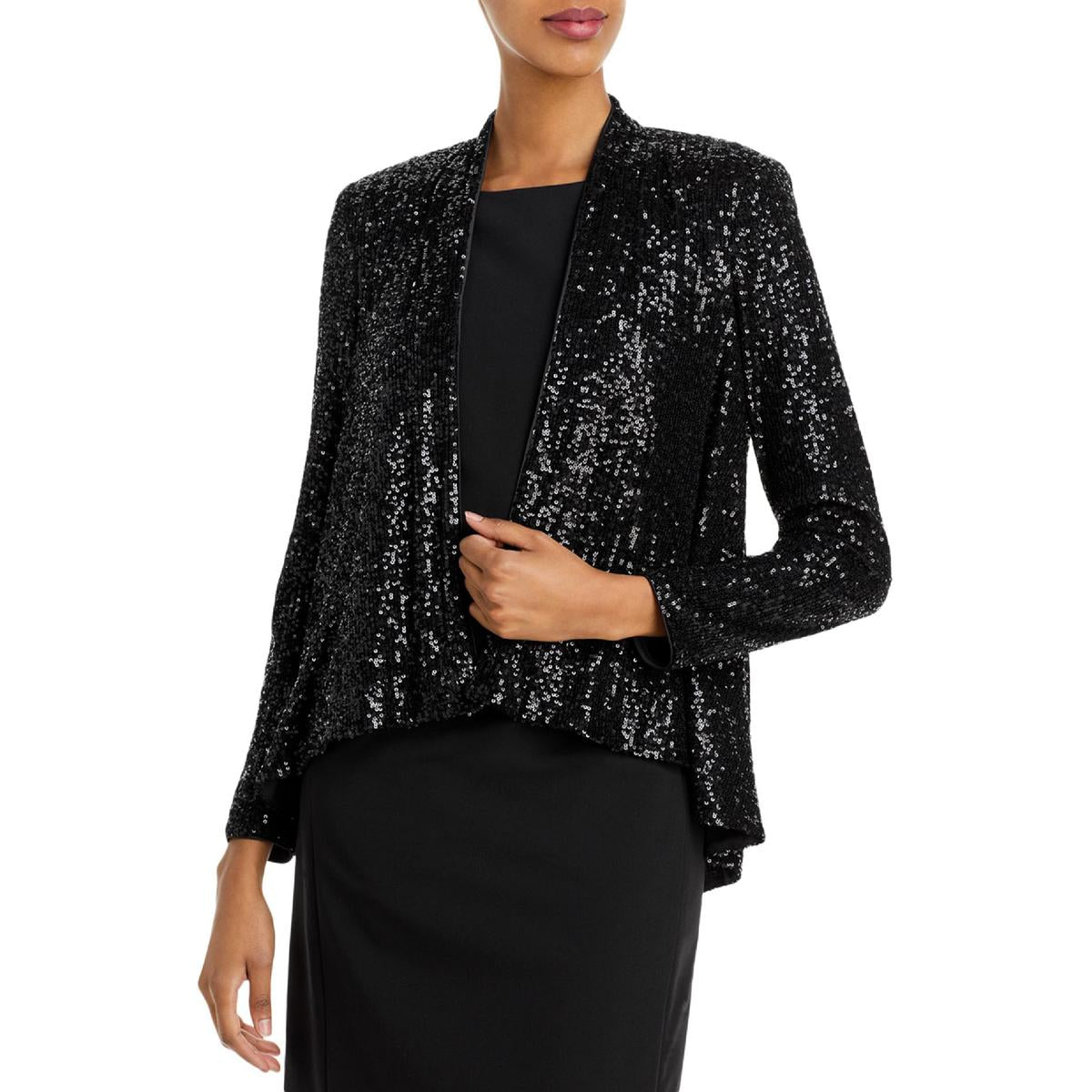 Sequined Open Front Collarless Blazer