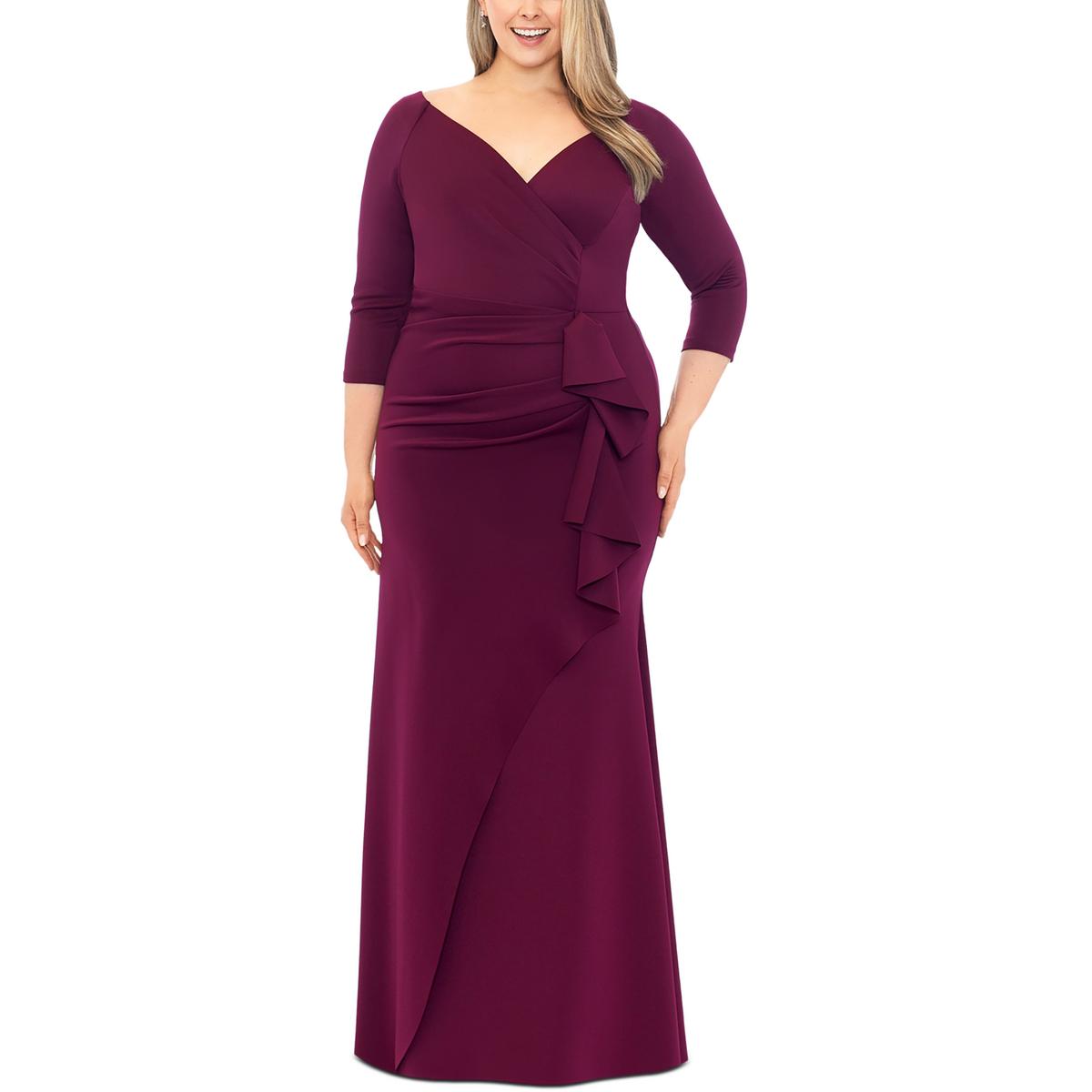 Plus Ponte V Neck Evening Dress