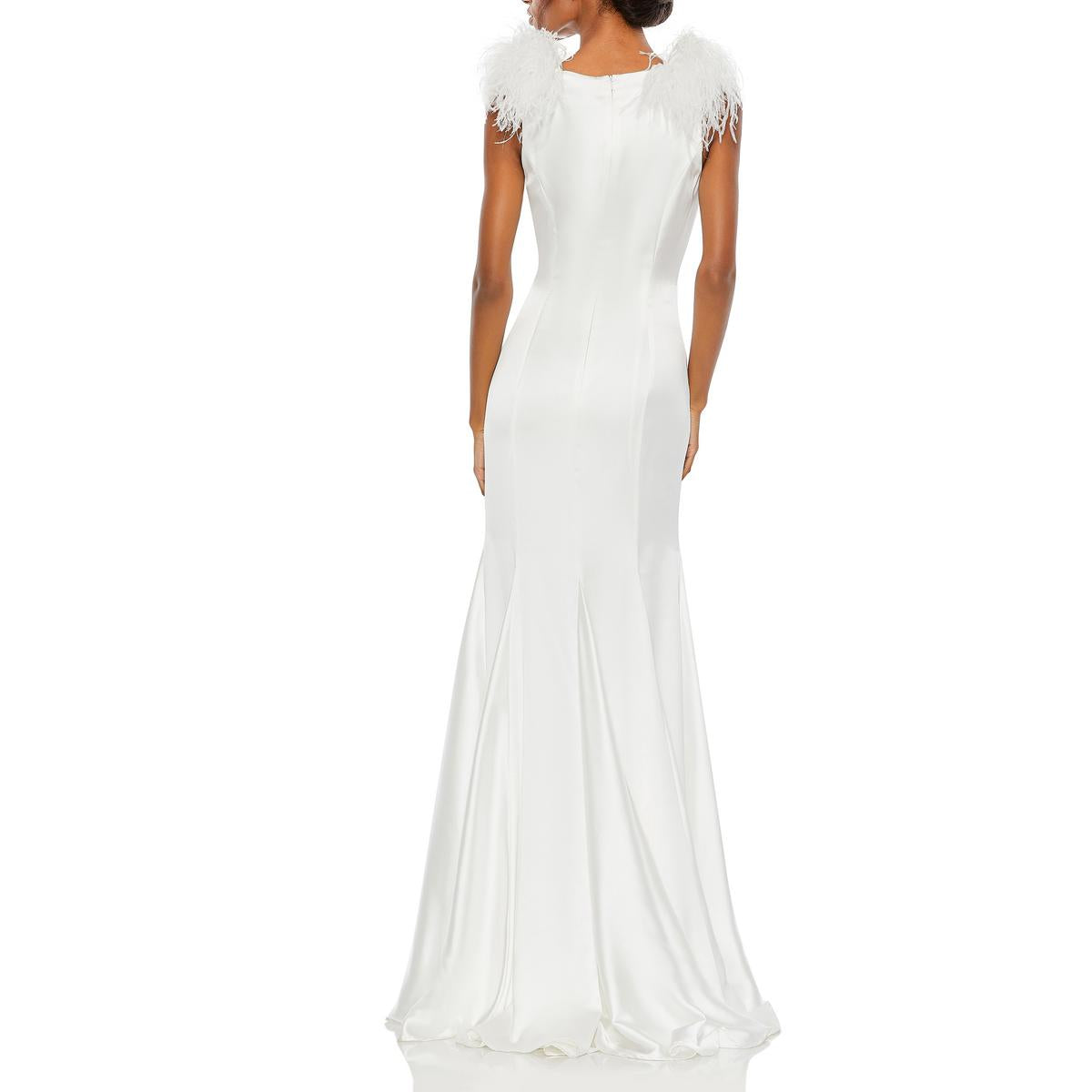 Satin Feathers Evening Dress